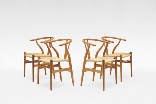 CH24 Wishbone Dining Chairs in Paper Cord & Oak by Hans J. Wegner for Carl Hansen & Søn, 1950s, Set of 4