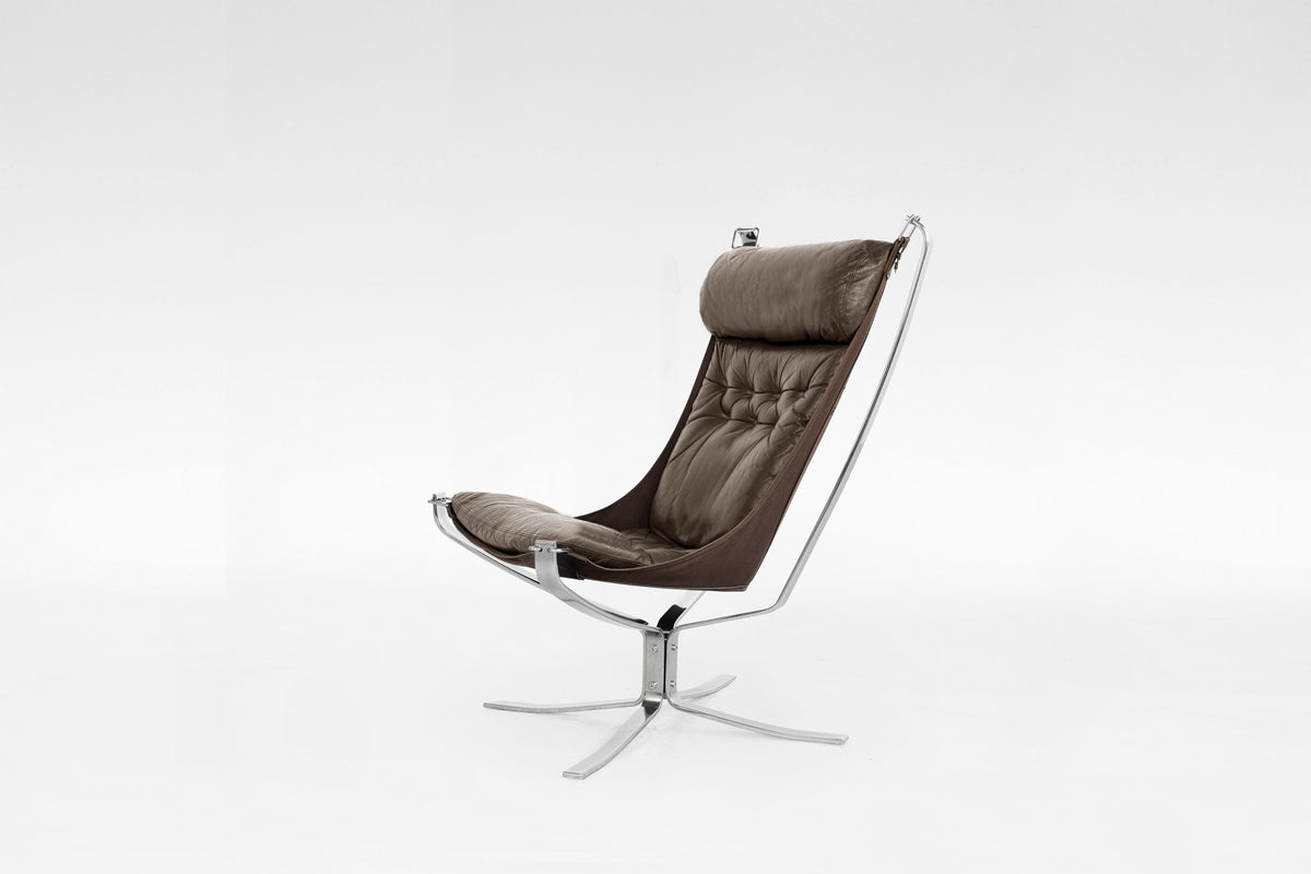 High-Back Falcon Lounge Chair in Brown Leather & Chrome by Sigurd Ressell for Vatne Møbler, 1970s