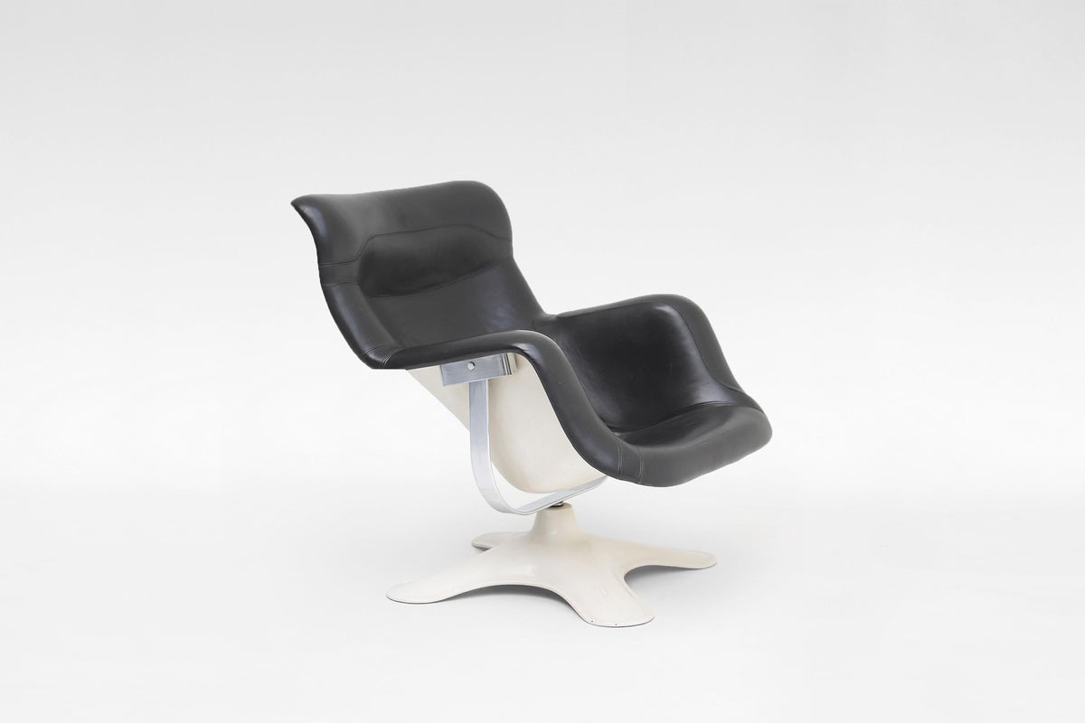 Karuselli Lounge Chair in Black Leather & White Fiberglass by Yrjö Kukkapuro for Avarte, 1960s