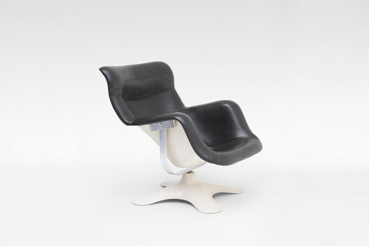 Karuselli Lounge Chair in Black Leather & White Fiberglass by Yrjö Kukkapuro for Avarte, 1960s