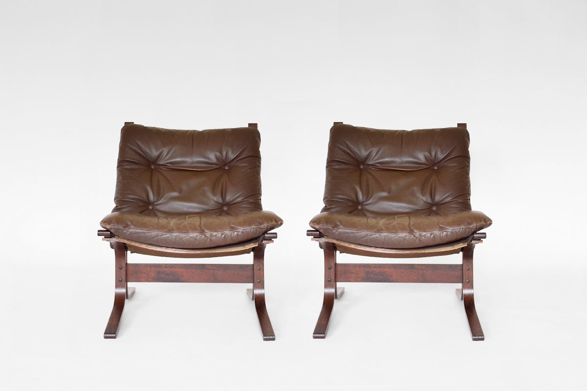 Siesta Lounge Chairs in Peanut Brown Leather & Plywood by Ingmar Relling for Westnofa, 1970s, Set of 2