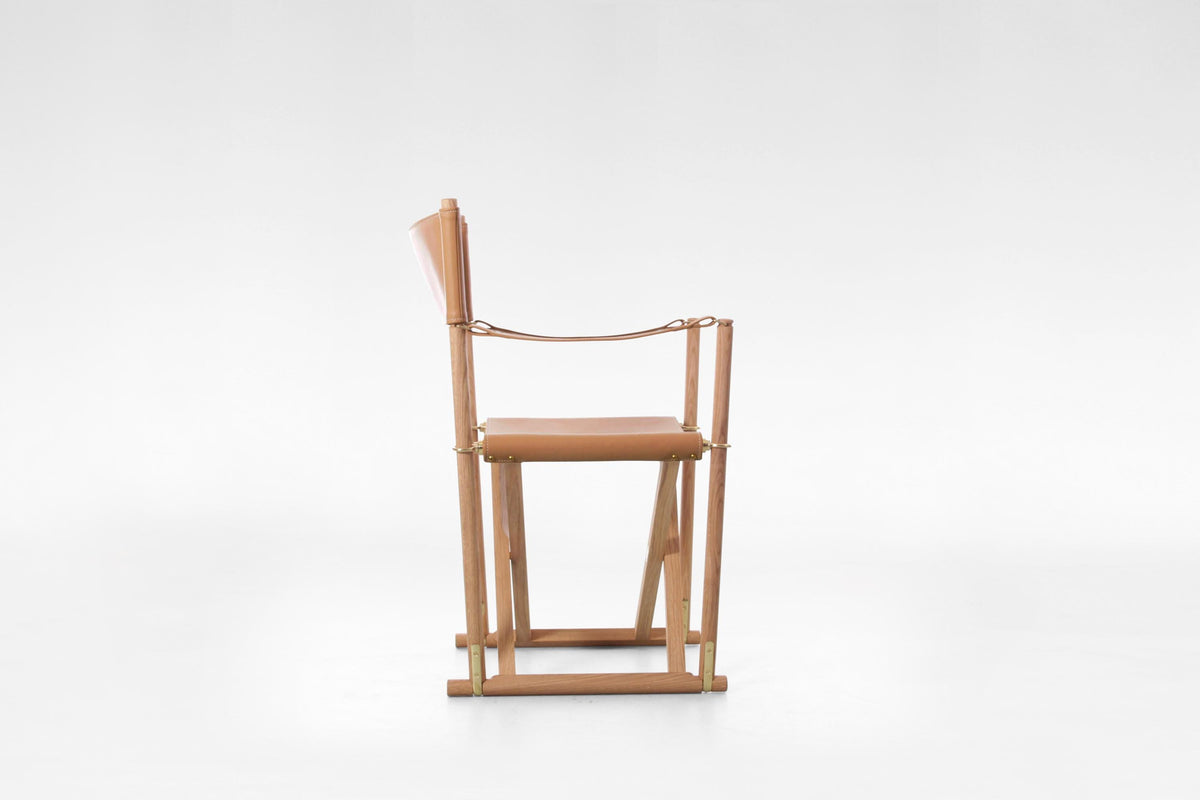 Folding Safari Chair in Cognac Leather & Solid Ash by Mogens Koch for Rud. Rasmussen, 1960s