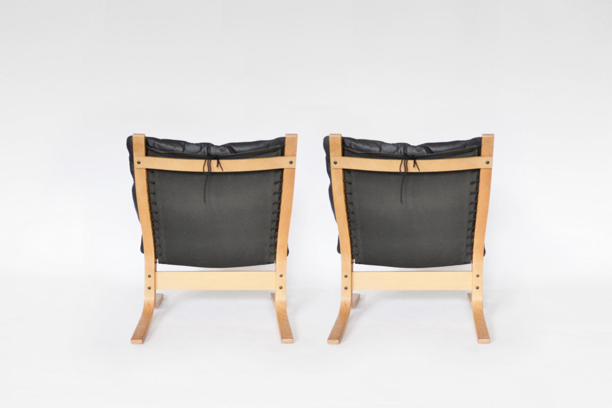 Siesta Lounge Chairs in Black Leather & Bent Plywood by Ingmar Relling for Westnofa 1970s, Set of 2