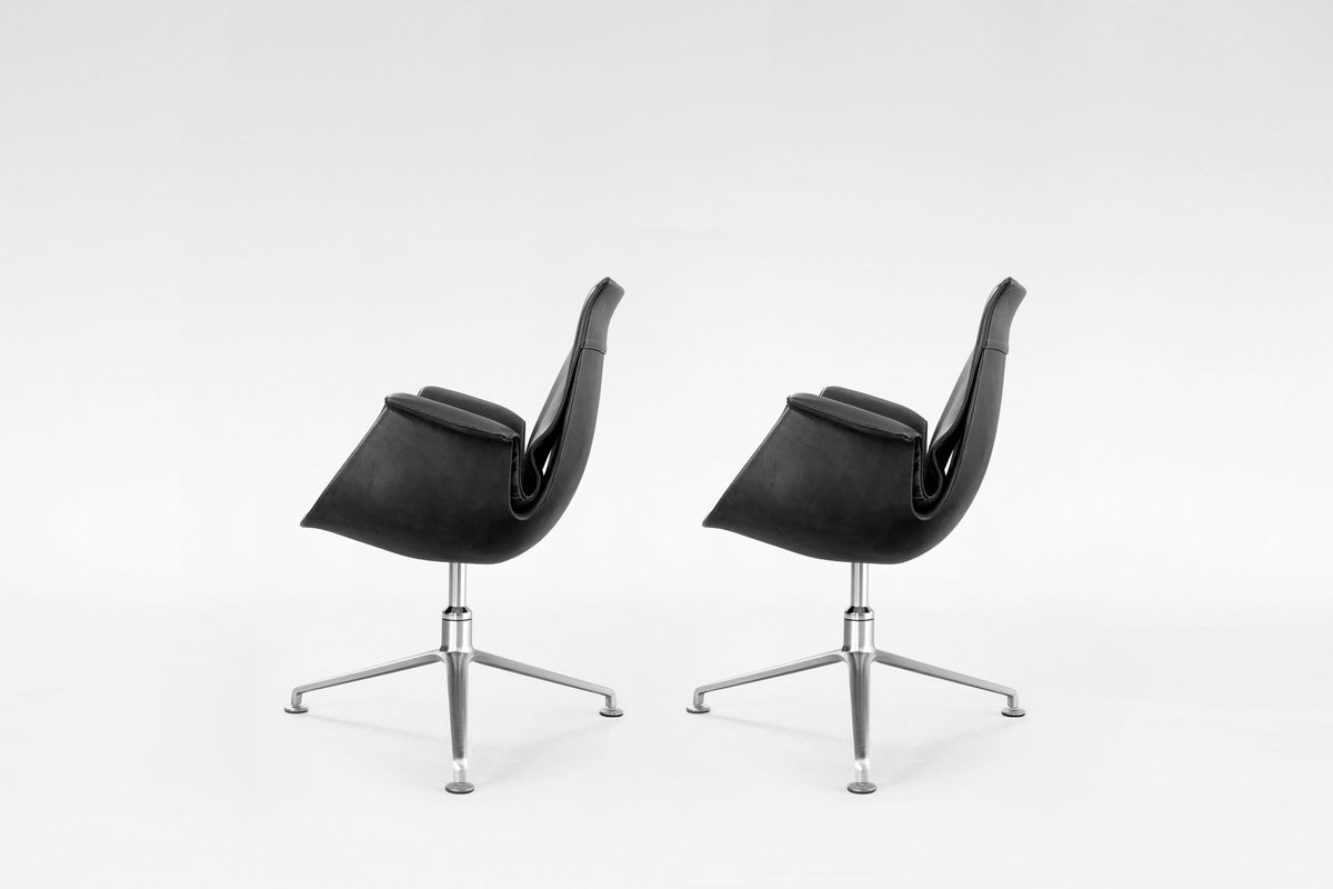 FK6727 Tulip Chairs in Black Leather & Steel by P.Fabricius & J.Kastholm for Kill International, 1960s, Set of 2