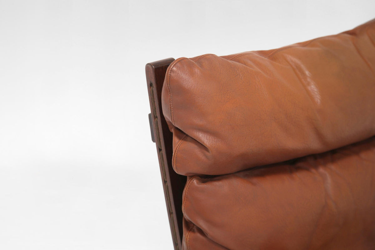 High-Back Siesta Lounge Chairs in Cognac Leather & Plywood by Ingmar Relling for Westnofa, 1960s, Set of 2