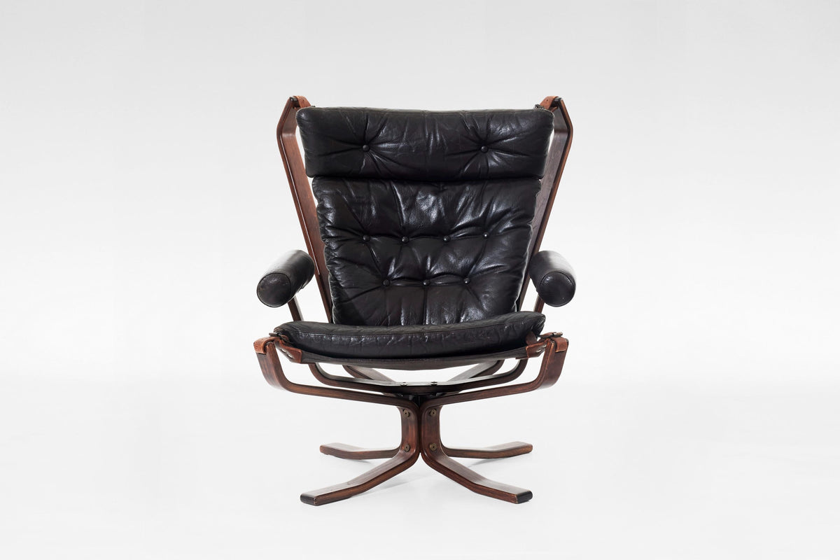 Superstar Lounge Chair in Black Leather & Bent Plywood by Sigurd Ressell for Trygg Møbler, 1970s
