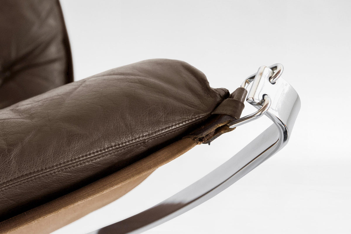 High-Back Falcon Lounge Chair in Brown Leather & Chrome by Sigurd Ressell for Vatne Møbler, 1970s