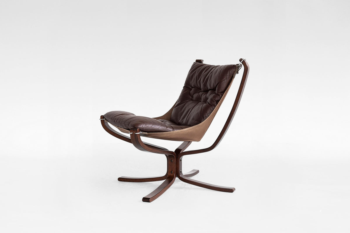 Falcon Lounge Chair in Dark Brown Leather & Plywood by Sigurd Ressell for Vatne Møbler, 1970s