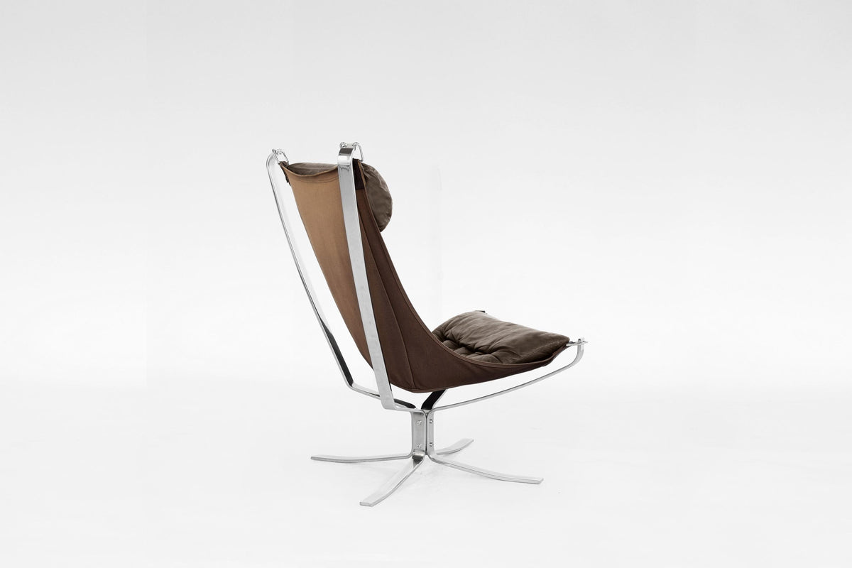 High-Back Falcon Lounge Chair in Brown Leather & Chrome by Sigurd Ressell for Vatne Møbler, 1970s