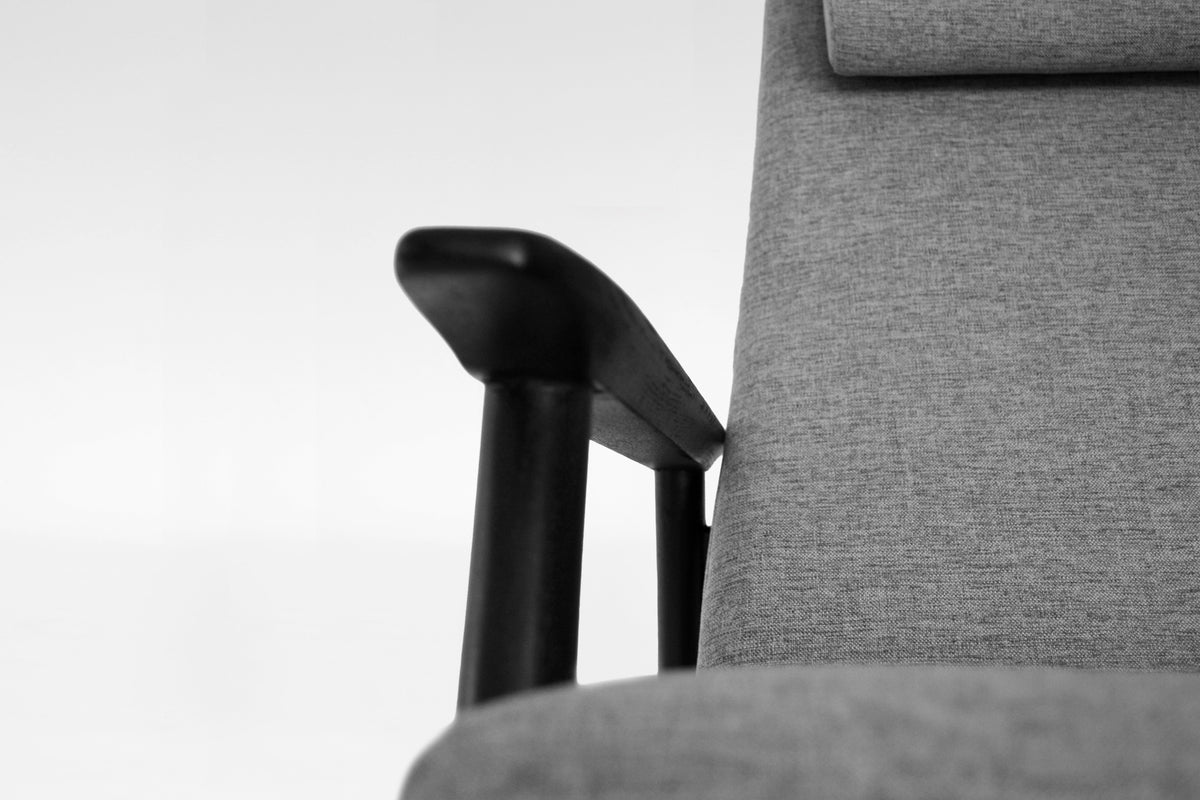 Azuolas Rocking Chair in Grey Fabric & Black Painted Oak by V.E. Cukermaniene for VBK, 1970s