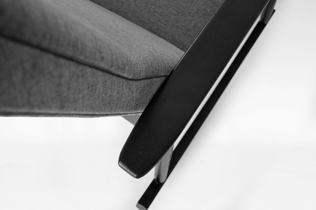 Azuolas Rocking Chair in Grey Fabric & Black Painted Oak by V.E. Cukermaniene for VBK, 1970s