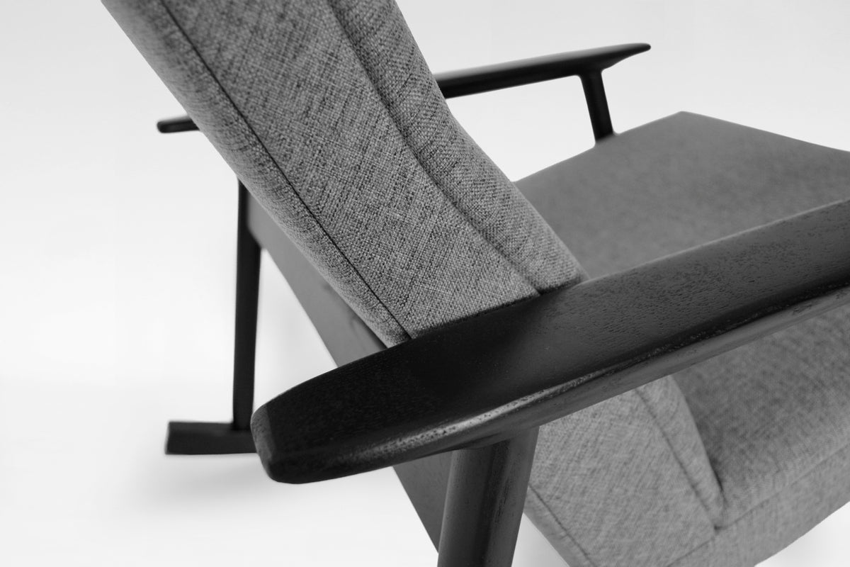 Azuolas Rocking Chair in Grey Fabric & Black Painted Oak by V.E. Cukermaniene for VBK, 1970s