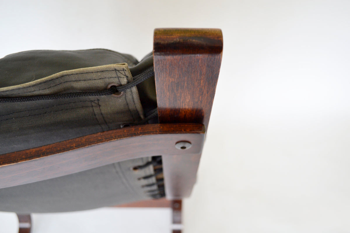 High-Back Siesta Lounge Chair & Ottoman Black Leather & Plywood by Ingmar Relling for Westnofa, 1970s
