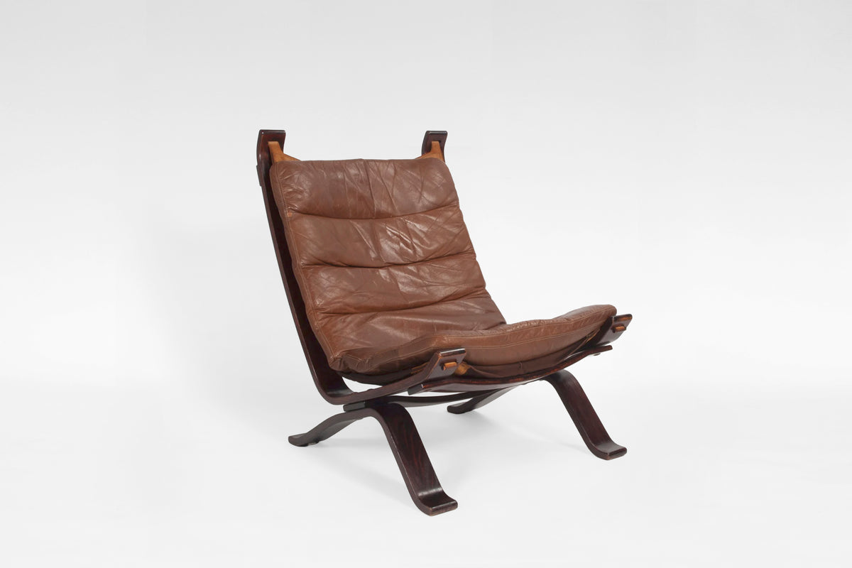 Focus Sling Lounge Chair in Cognac Leather & Bent Plywood by Bramin Møbler, 1970s