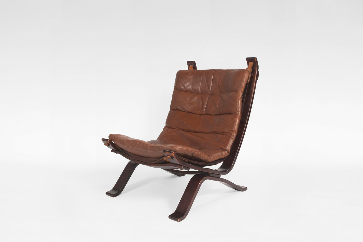 Focus Sling Lounge Chair in Cognac Leather & Bent Plywood by Bramin Møbler, 1970s