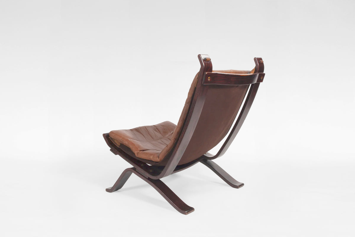 Focus Sling Lounge Chair in Cognac Leather & Bent Plywood by Bramin Møbler, 1970s