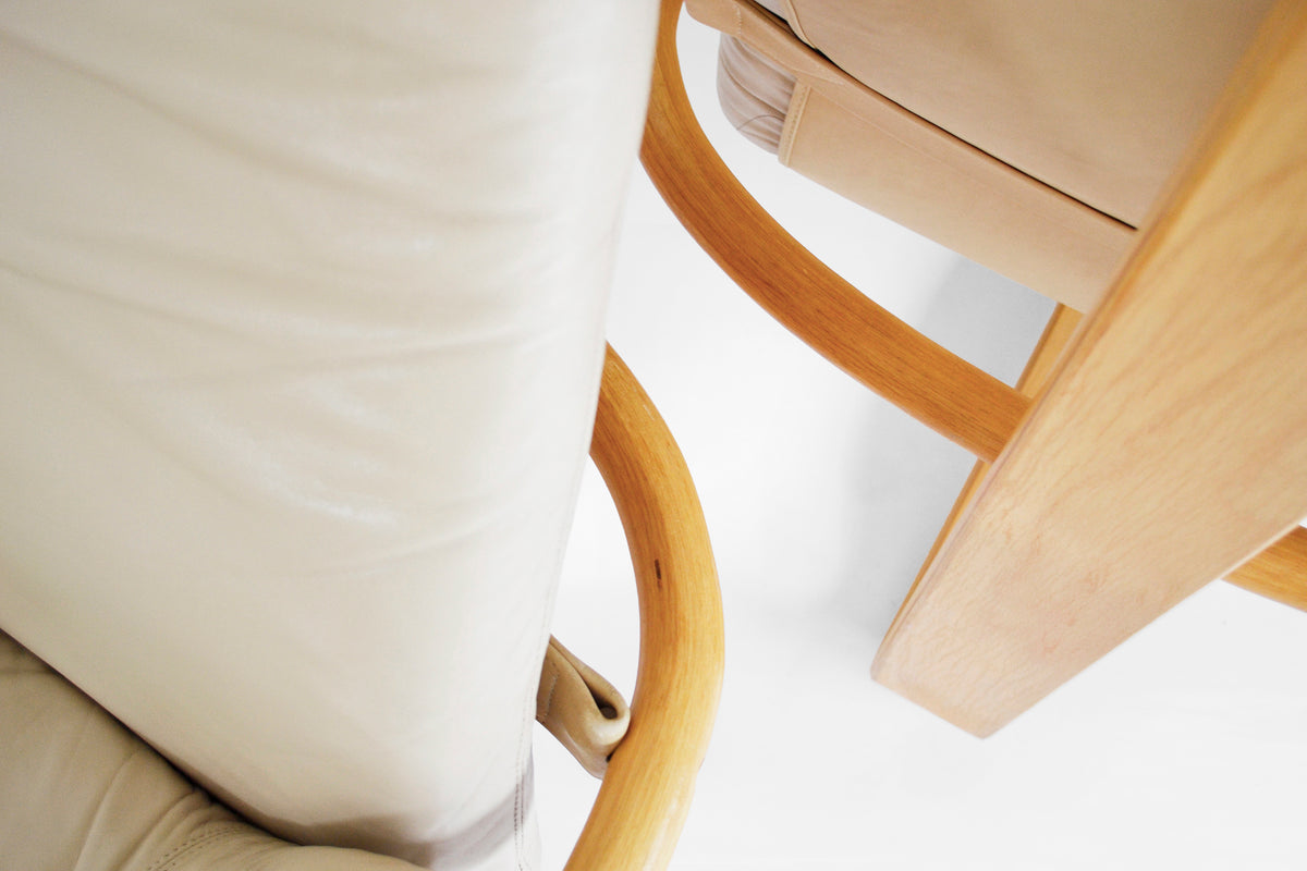 Manta Lounge Chairs in Beige Leather & Bent Plywood by Ingmar Relling for Westnofa, 1970s, Set of 2