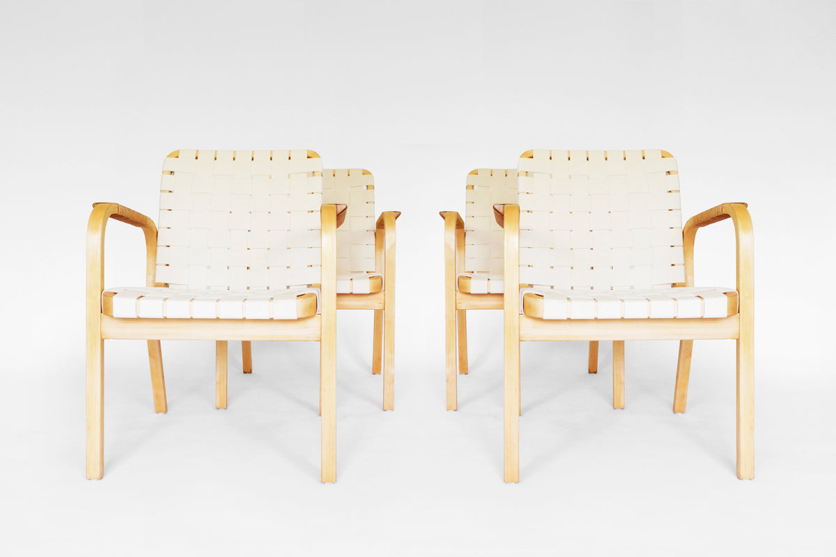 Model 45 Dining Chairs in Bent plywood & Webbing by Alvar Aalto for Artek, 1940s, Set of 4