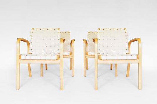 Model 45 Dining Chairs in Bent plywood & Webbing by Alvar Aalto for Artek, 1940s, Set of 4