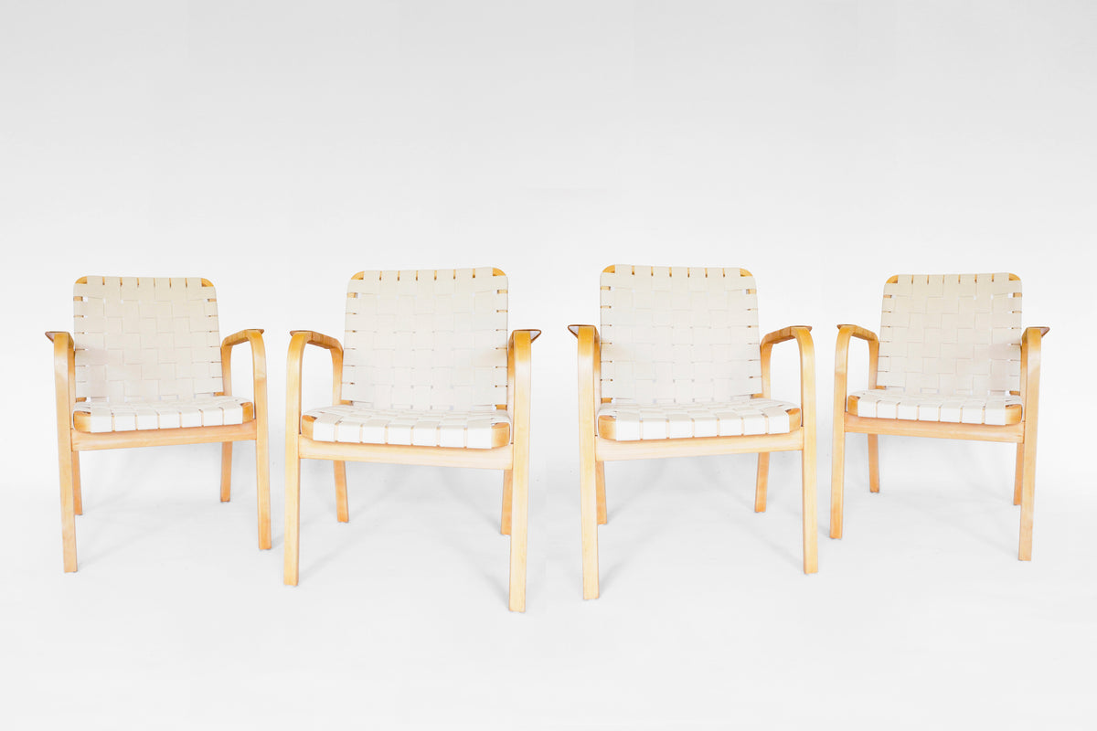 Model 45 Dining Chairs in Bent plywood & Webbing by Alvar Aalto for Artek, 1940s, Set of 4