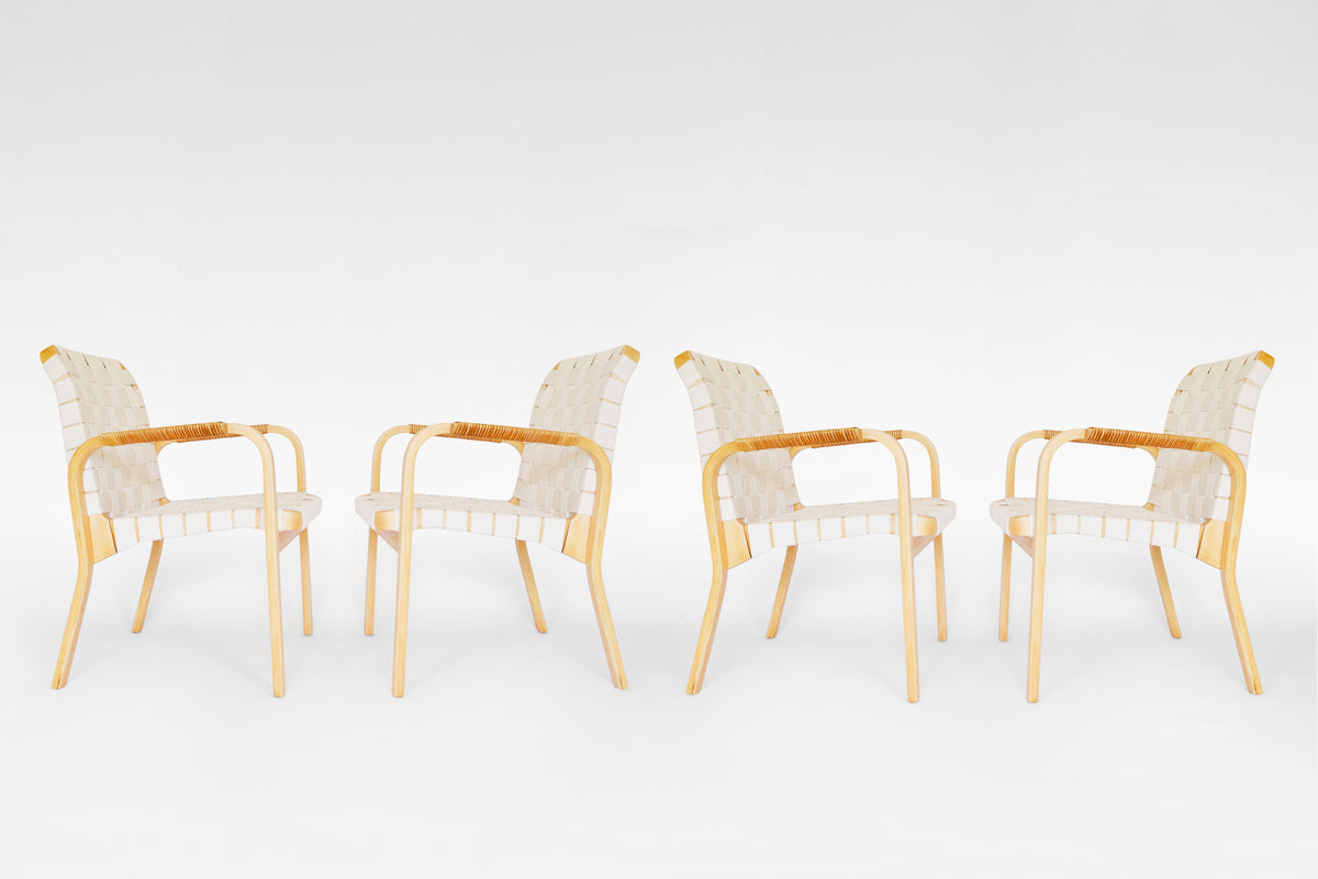 Model 45 Dining Chairs in Bent plywood & Webbing by Alvar Aalto for Artek, 1940s, Set of 4