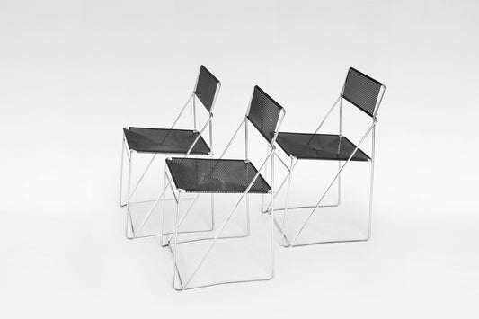 Nuova X-Line Dining Chairs in Chrome & Black Metal by Niels Jørgen Haugesen for Hybodan, 1970s, Set of 3