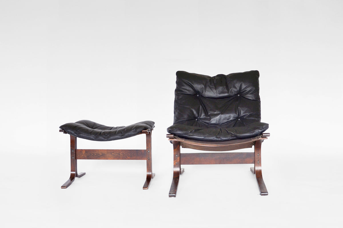 Siesta Lounge Chair & Ottoman in Black Leather by Ingmar Relling for Westnofa, 1960s