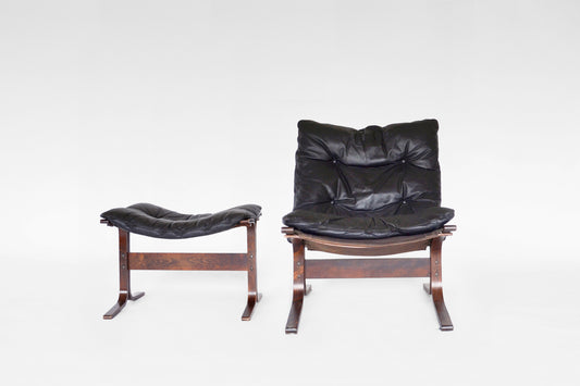 Siesta Lounge Chair & Ottoman in Black Leather by Ingmar Relling for Westnofa, 1960s