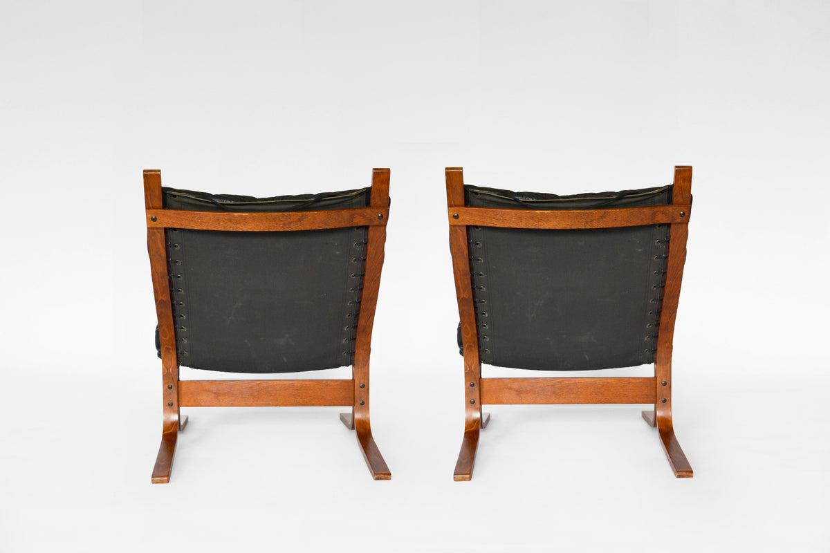 Siesta Chairs in Black Leather & Bent Plywood by Ingmar Relling for Westnofa, 1970s, Set of 2