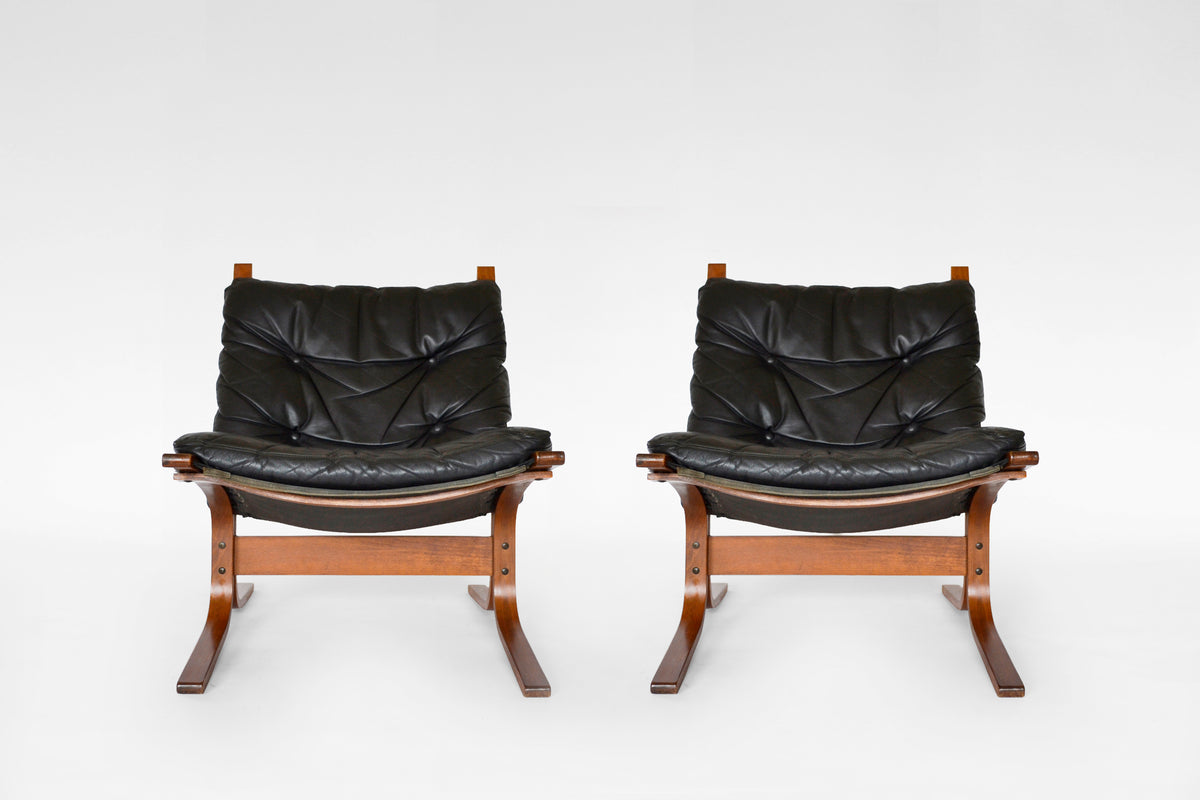 Siesta Chairs in Black Leather & Bent Plywood by Ingmar Relling for Westnofa, 1970s, Set of 2