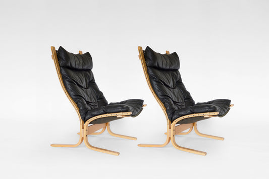 Siesta High-Back Chairs in Black Leather by Ingmar Relling for Westnofa, 1970s, Set of 2