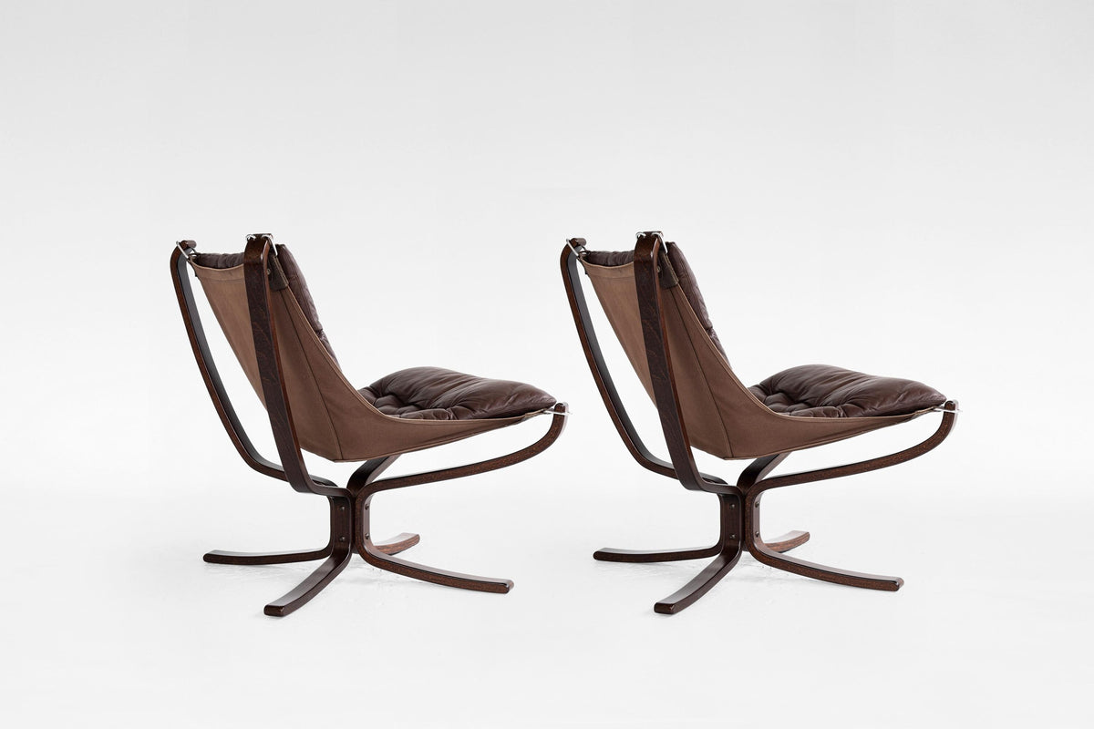 Falcon Lounge Chairs in Dark Brown Leather & Bentwood by Sigurd Ressell for Vatne Møbler, 1970s, Set of 2