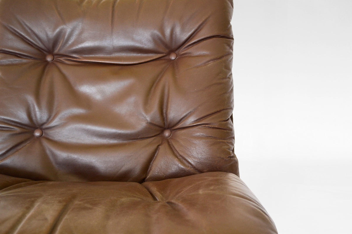Siesta Lounge Chairs in Peanut Brown Leather & Plywood by Ingmar Relling for Westnofa, 1970s, Set of 2