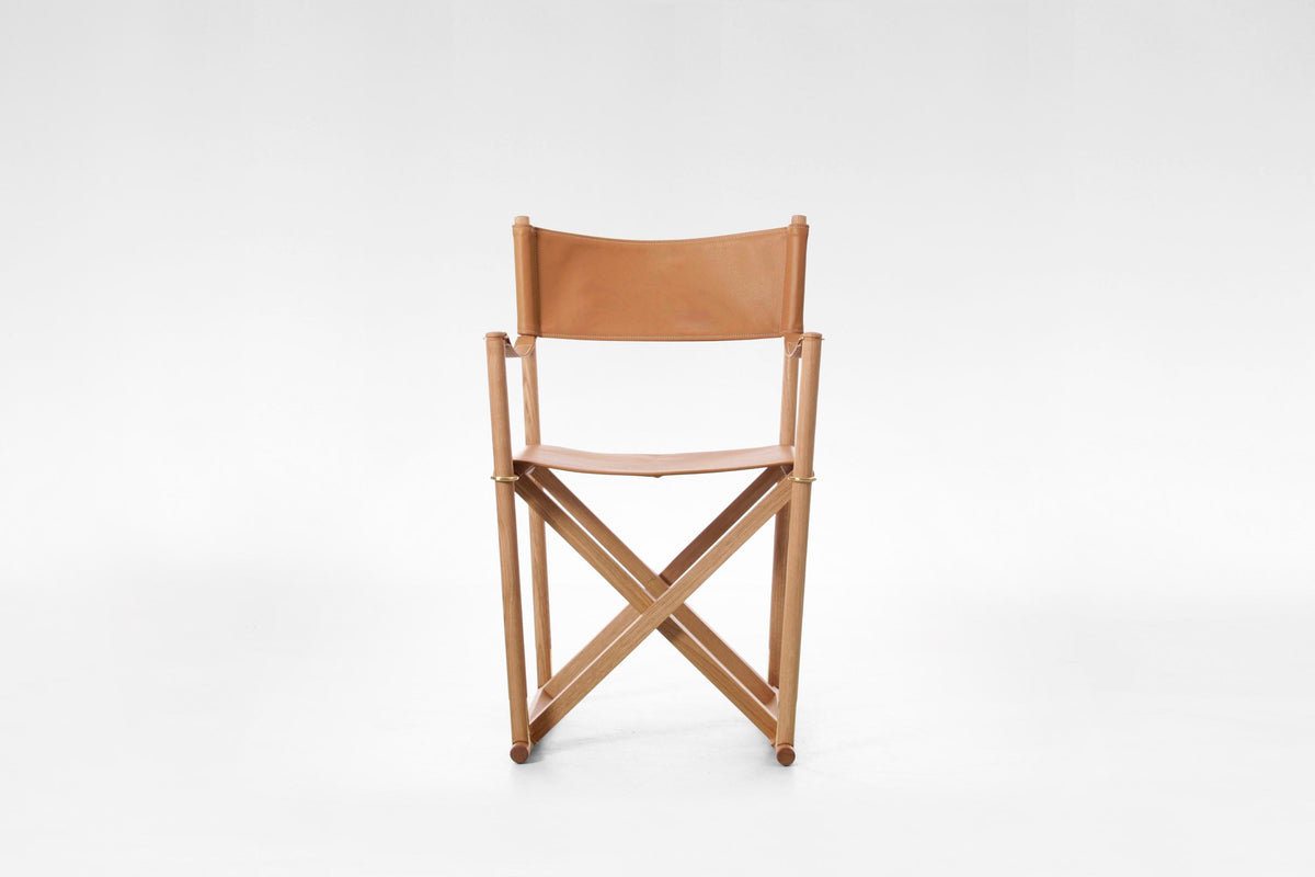 Folding Safari Chair in Cognac Leather & Solid Ash by Mogens Koch for Rud. Rasmussen, 1960s