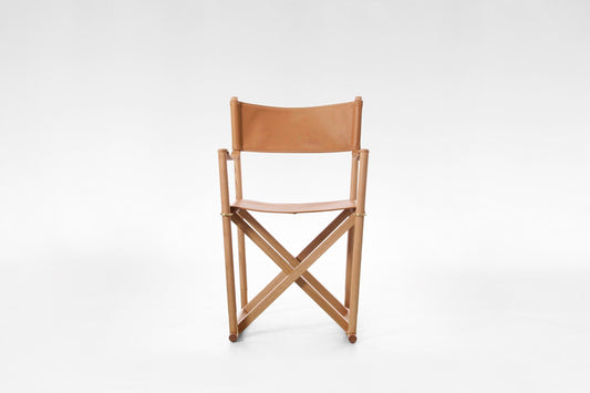 Folding Safari Chair in Cognac Leather & Solid Ash by Mogens Koch for Rud. Rasmussen, 1960s