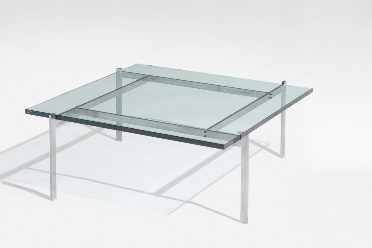 PK61 Coffee Table in Brushed Steel & Glass by Poul Kjærholm for Fritz Hansen, 1960s