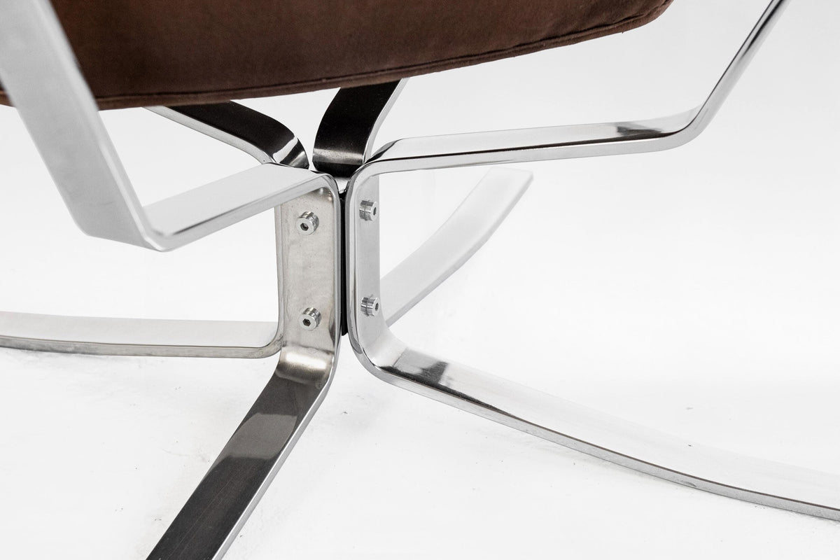 High-Back Falcon Lounge Chair in Brown Leather & Chrome by Sigurd Ressell for Vatne Møbler, 1970s