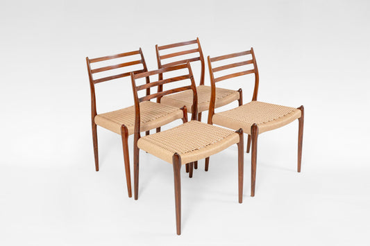 Model 78 Chairs in Paper Cord & Rosewood by Niels Otto Møller for J.L. Møller Møbelfabrik, 1950s, Set of 4