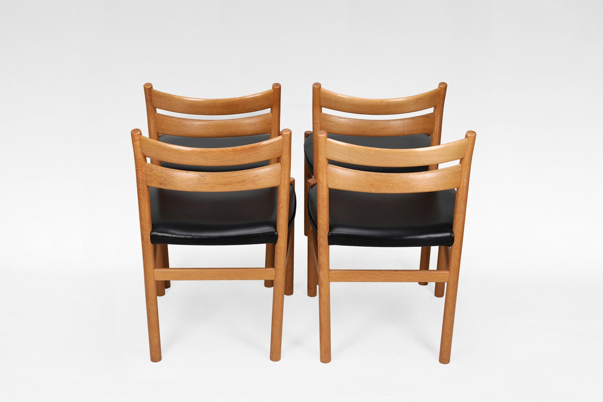 BM1 Dining Chairs in Oak & Black Leather, by Børge Mogensen for C.M. Madsen, 1960s, Set of 4