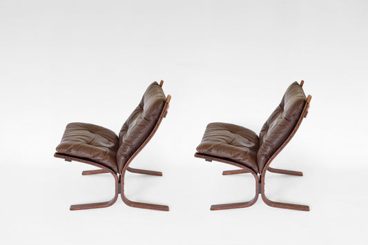 Siesta Lounge Chairs in Peanut Brown Leather & Plywood by Ingmar Relling for Westnofa, 1970s, Set of 2