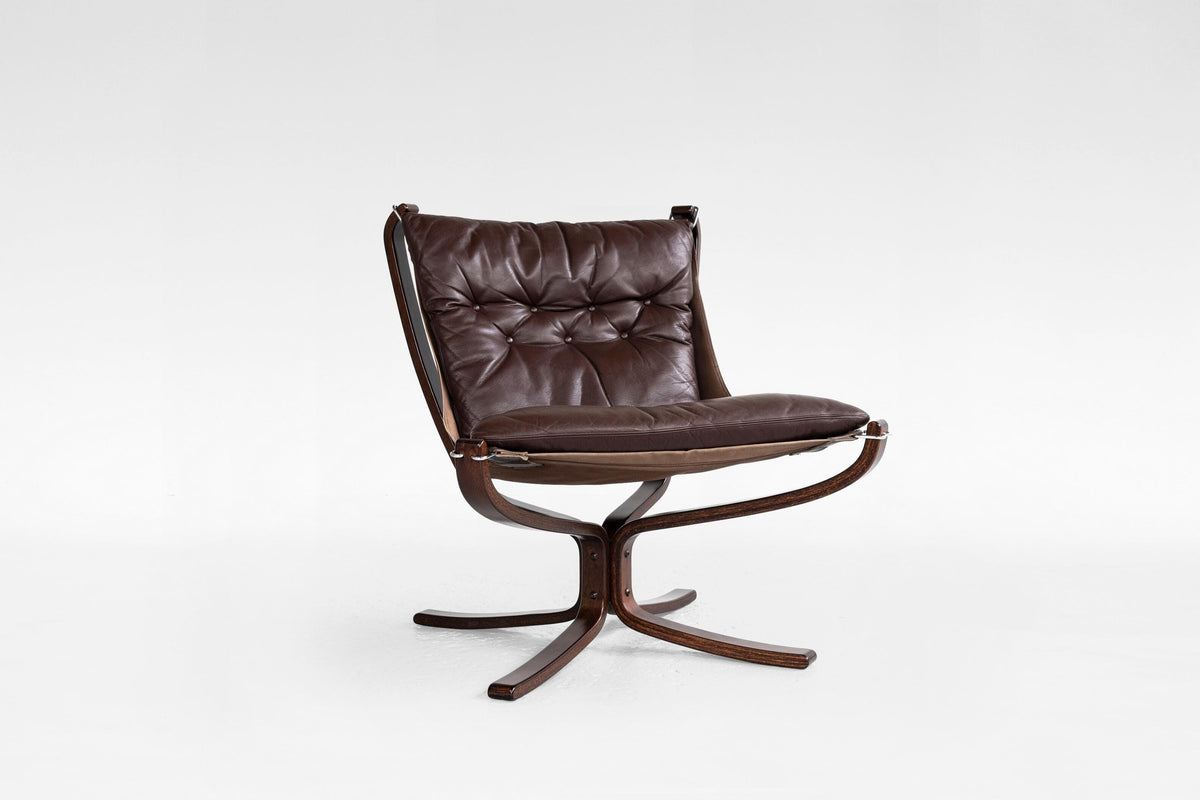 Falcon Lounge Chair in Dark Brown Leather & Plywood by Sigurd Ressell for Vatne Møbler, 1970s