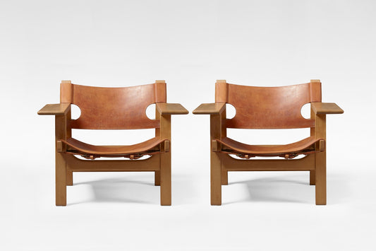 Spanish Chairs Cognac Leather & Solid Oak by Børge Mogensen for Fredericia, 1960s, Set of 2