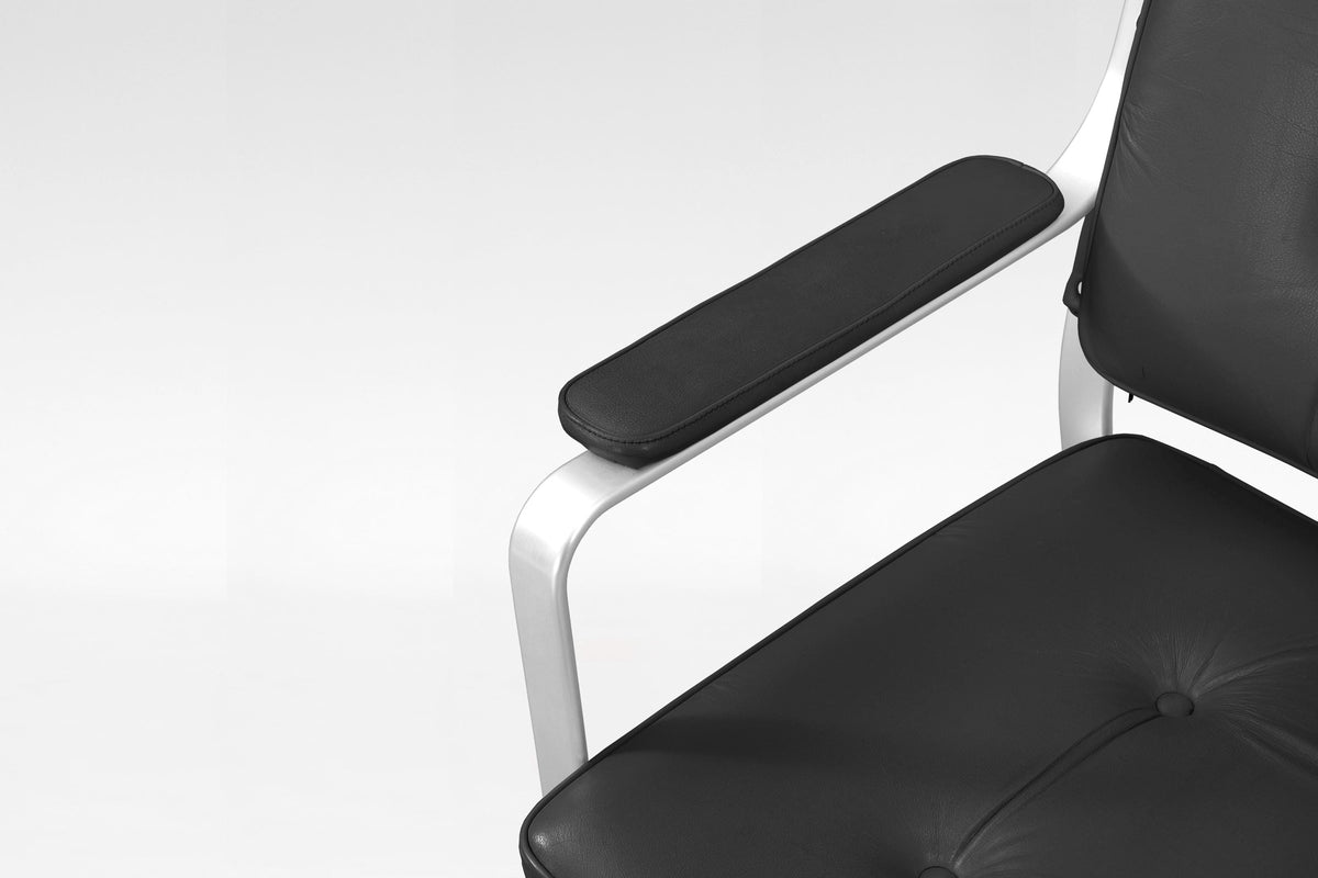 Mondo Armchairs in Black Leather and Aluminum by Karl Erik Ekselius for JOC Vetlanda, 1970s, Set of 2