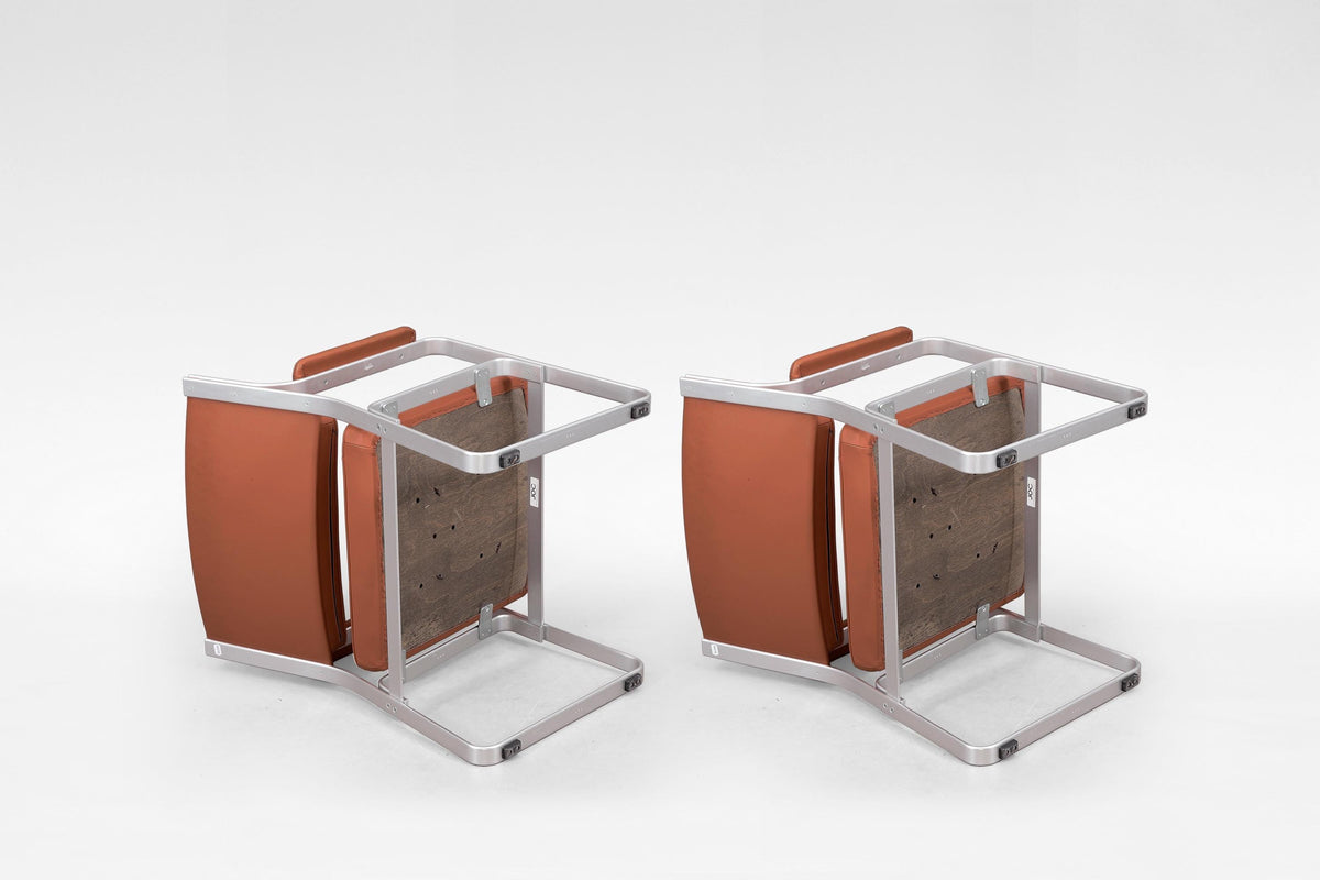Mondo Armchairs in Cognac Leather and Aluminum by Karl Erik Ekselius for JOC Vetlanda, 1970s, Set of 2