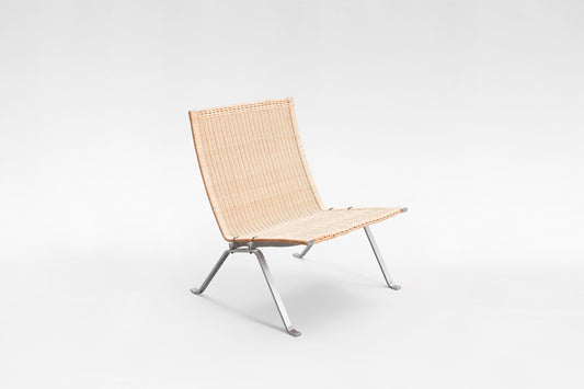 PK22 Lounge Chair in Wicker & Brushed Steel by Poul Kjærholm for Fritz Hansen, 1956