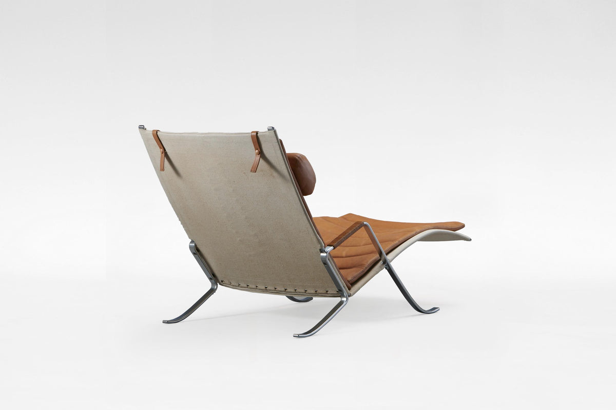 Grasshopper Chaise Longue in Cognac Leather & Steel by P. Fabricius & J. Kastholm for Kill International, 1960s