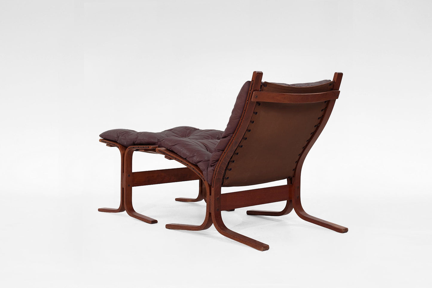 Vintage Dark Brown Leather Plywood Siesta Chair & Ottoman Ingmar Relling Westnofa Denmark 1970s Scandinavian Mid Century Modern Icon
