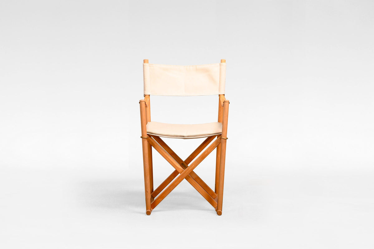 Folding Chair in Ash, Cotton Canvas, Natural Ash & Leather by Mogens Koch 1960s
