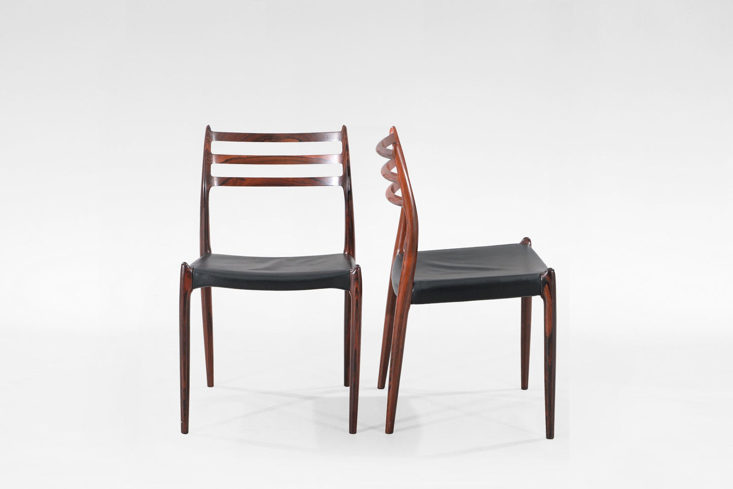 Vintage Rosewood Leather Niels Otto Møller Model 78 Dining Chairs J.L. Møller Mobelfabrik Denmark 1950s Set of 4  Mid Century Modern Design