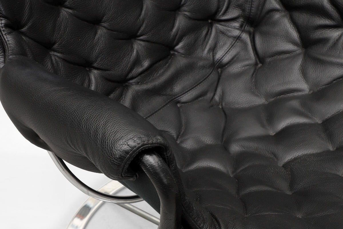 Jetson Lounge Chairs in Black Leather & Chrome by Bruno Mathsson for DUX, 1969, Set of 2